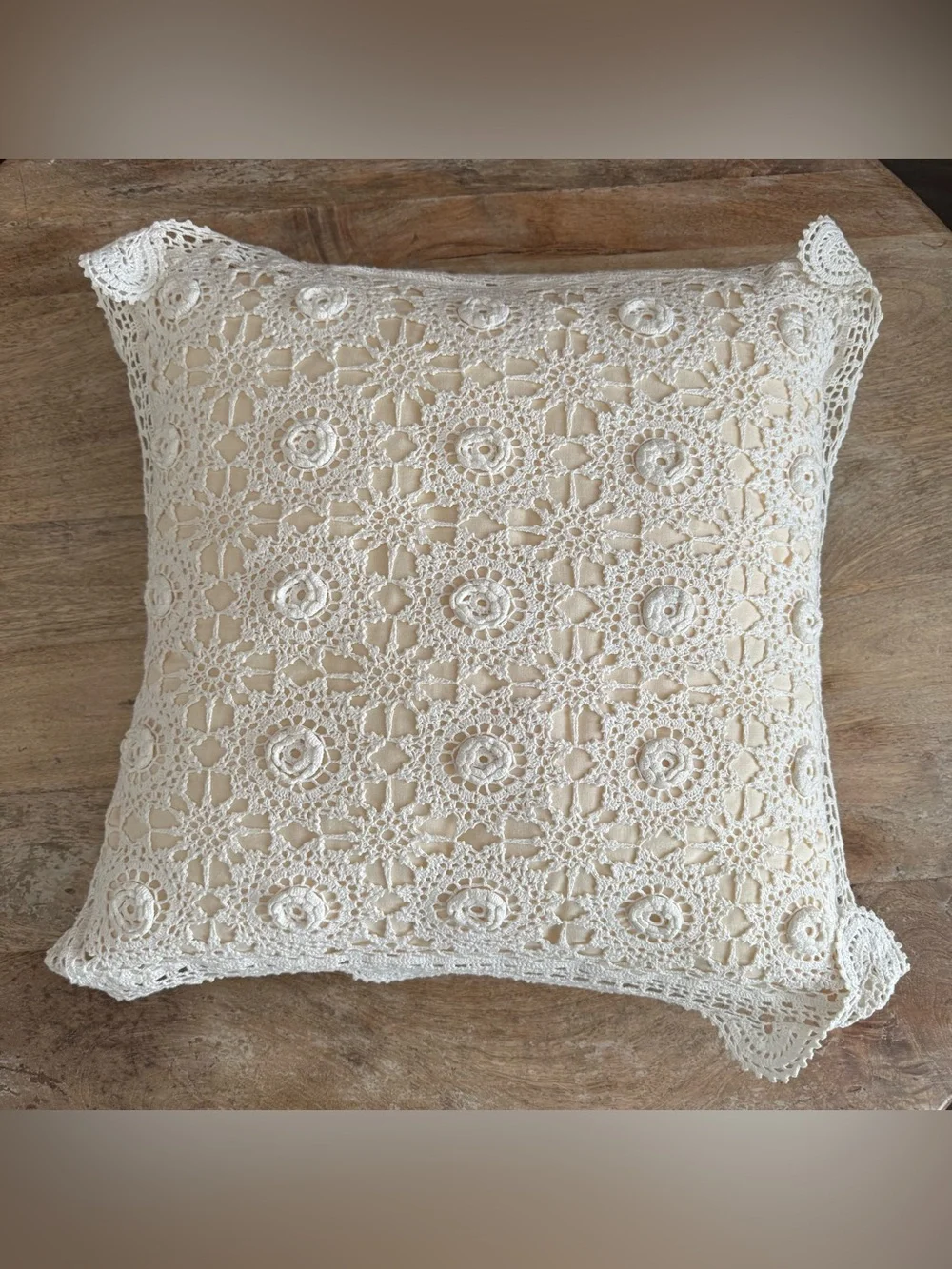 Vintage Handmade Crochet Lace Throw Accent Pillows Boho Cottagecore